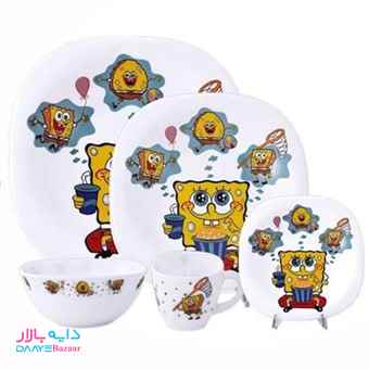 تصویر سرویس غذا خوری آرکوپال کودک مربع پارس اوپال طرح باب اسفنجی Sponge Bob کد۰۹