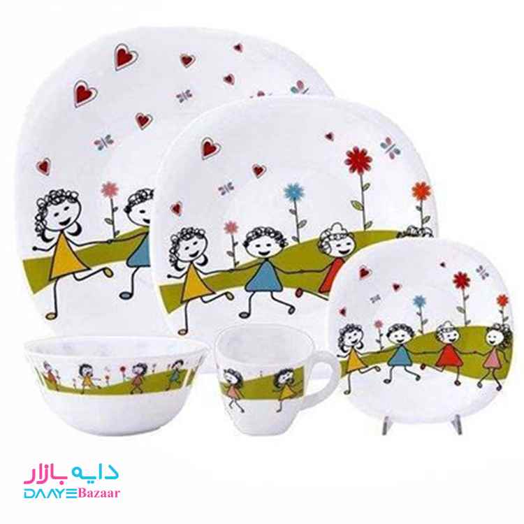 تصویر سرویس غذا خوری آرکوپال کودک مربع پارس اوپال طرح نقاشی کودک کد ۰۵