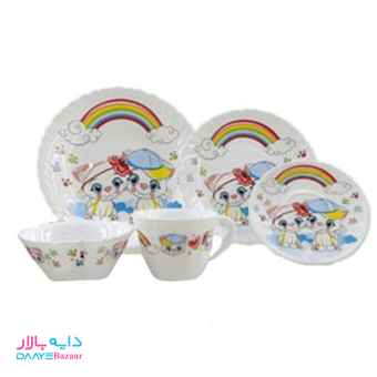 تصویر سرویس غذا خوری آرکوپال کودک گرد پارس اوپال طرح گربه و رنگین کمان کد ۱۳